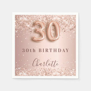 Serviette En Papier 30e anniversaire rose or blush nom