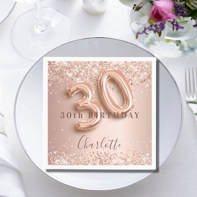 Serviette En Papier 30e anniversaire rose or blush rose nom (Créateur téléchargé)