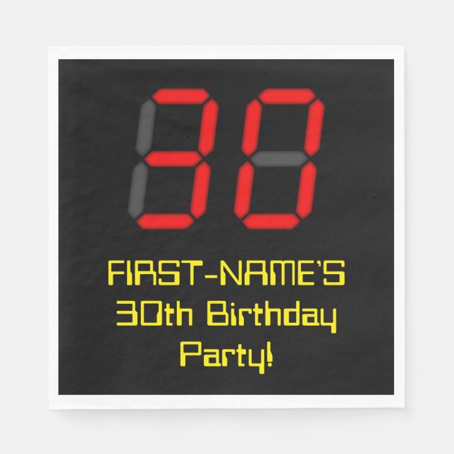 Serviette En Papier 30e anniversaire : Rouge Digital Clock Style "30"  (Devant)