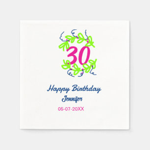 Serviette En Papier 30e anniversaire vert bleu couronne nom date rusti