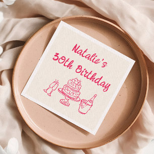 Serviette En Papier 30e Champagne de gâteau à la main rose Retro Anniv