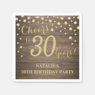 Serviette En Papier 30e fête d'anniversaire Rustic Wood et Gold Diamon