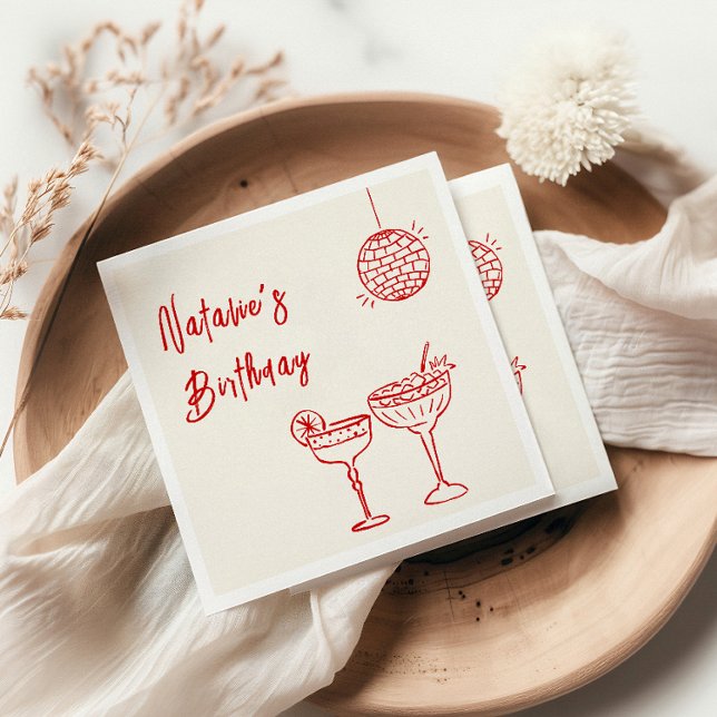 Serviette En Papier 30e Main tiré rose rouge Jalon Trente Anniversaire (Créateur téléchargé)