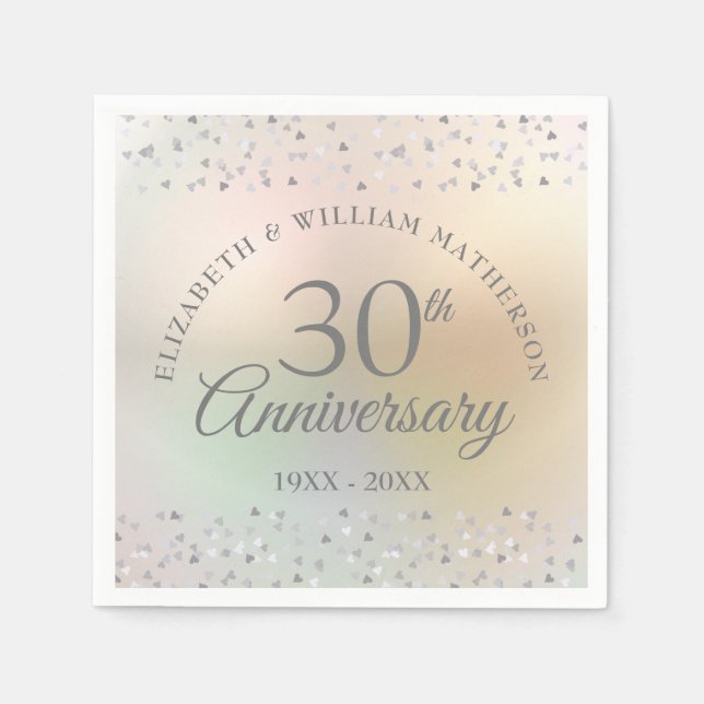 Serviette En Papier 30e Perle Mariage Anniversaire Coeurs Confetti (Devant)
