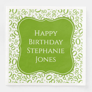 Serviette En Papier 30h Anniversaire Vert/Blanc Motif Numéro de suppor