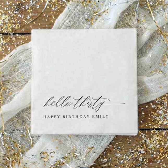 Serviette En Papier 30th Birthday Party Hello 30 Modern Milestone (30th birthday party napkins - hello thirty - modern black and white party decor.)