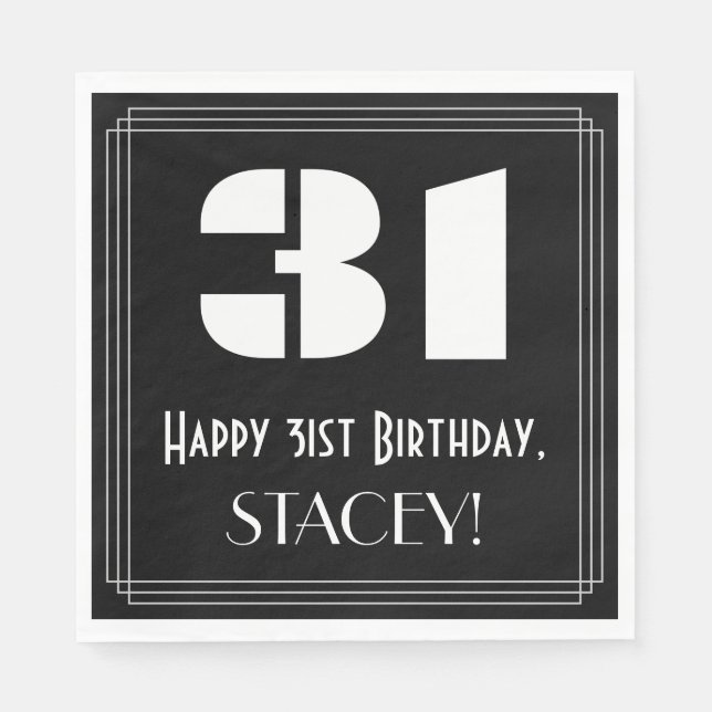 Serviette En Papier 31e anniversaire : Art Déco Inspiré Look "31" + No (Devant)