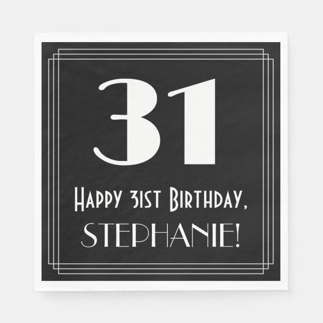 Serviette En Papier 31e anniversaire ~ Art Déco Inspiré Look "31", Nom (Devant)