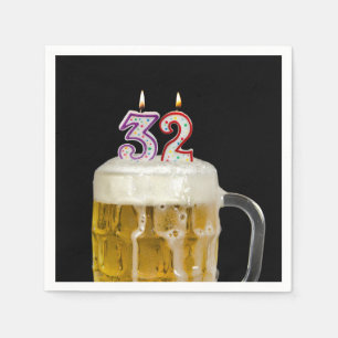 Serviette En Papier 32e anniversaire Bière sur serviettes noires
