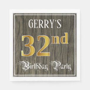Serviette En Papier 32e fête d'anniversaire — Faux Gold & Faux Wood