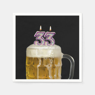 Serviette En Papier 33e Anniversaire Bière sur noir