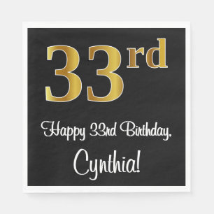 Serviette En Papier 33e anniversaire ~ Elégant luxe Faux Gold Look #