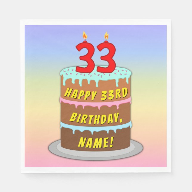 Serviette En Papier 33e anniversaire : Fun Cake and Candles + Nom pers (Devant)