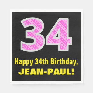 Serviette En Papier 34e Anniversaire : Bandes roses et coeurs "34" + N