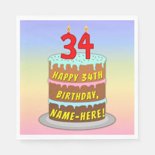 Serviette En Papier 34e anniversaire : Fun Cake and Candles + Nom pers