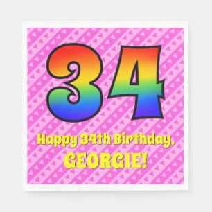 Serviette En Papier 34e anniversaire : Pink Stripes & Hearts, Arc en c