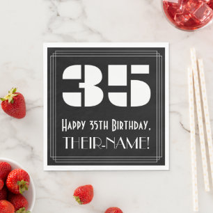 Serviette En Papier 35e anniversaire : Apparence Art Déco "35" + Nom