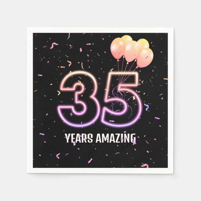Serviette En Papier 35e anniversaire Balloons et Confetti (Devant)