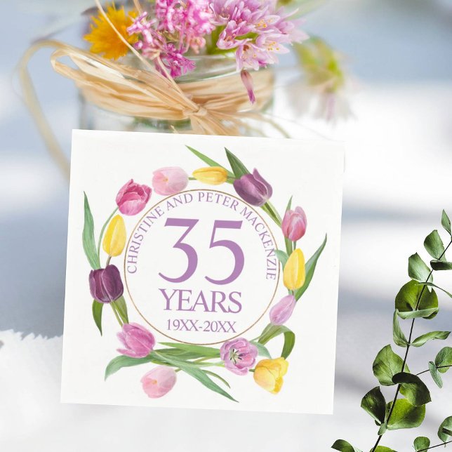 Serviette En Papier 35e anniversaire des tulipes d'aquarelle (Créateur téléchargé)
