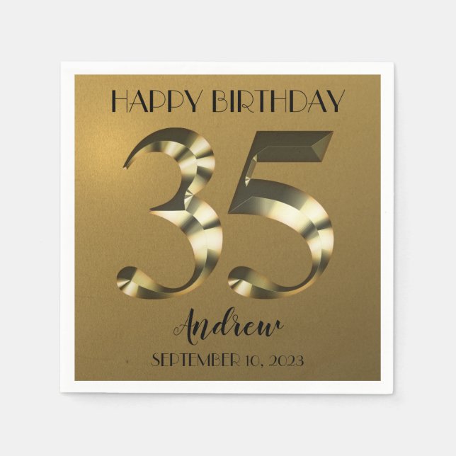 Serviette En Papier 35e anniversaire d'or métallique (Devant)