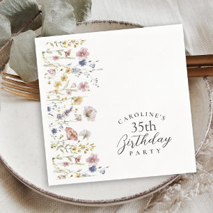 Serviette En Papier 35e anniversaire Fleurs sauvages de fête aquarelle