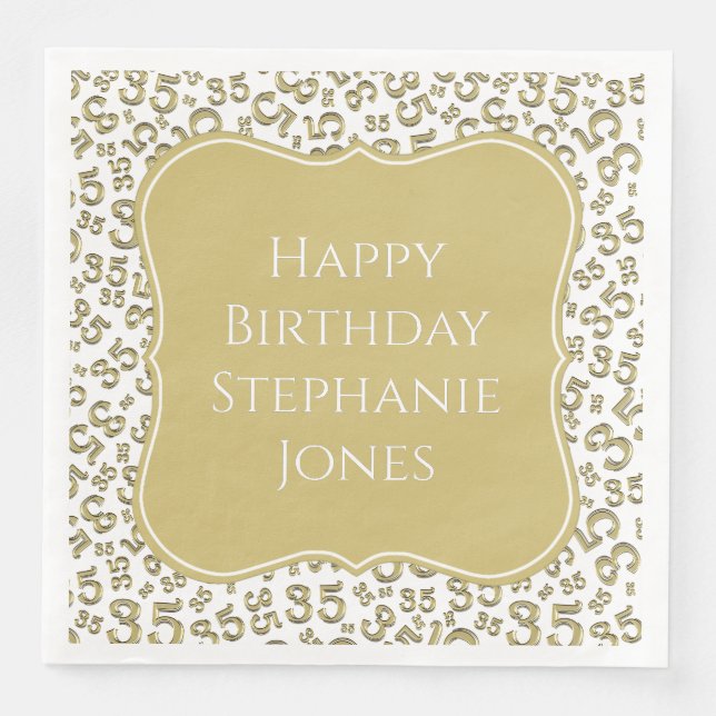 Serviette En Papier 35e anniversaire Gold/White Motif numéro de suppor (Devant)