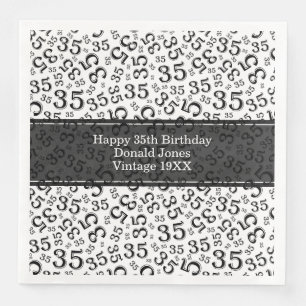 Serviette En Papier 35e anniversaire Numéro d'âge Motif noir/blanc