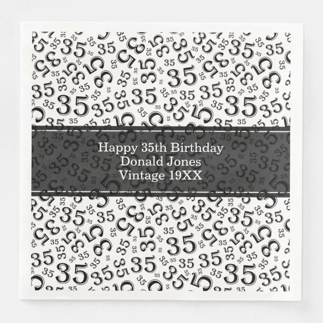 Serviette En Papier 35e anniversaire Numéro d'âge Motif noir/blanc (Devant)