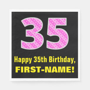 Serviette En Papier 35e anniversaire : Pink Stripes and Hearts "35" +