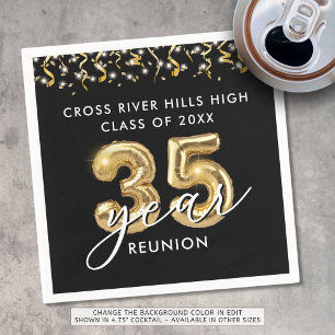 Serviette En Papier 35e Classe Reunion Black Gold Balloons Confetti
