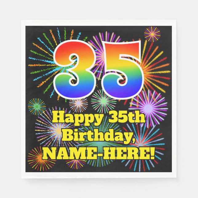 Serviette En Papier 35ème anniversaire : Fun Fireworks Motif + Rainbow (Devant)
