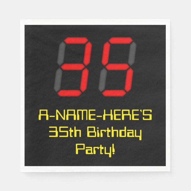 Serviette En Papier 35ème anniversaire : Rouge Digital Clock Style "35 (Devant)