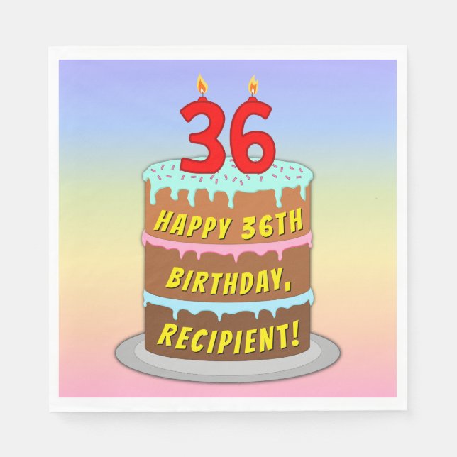 Serviette En Papier 36e anniversaire : Fun Cake and Candles + Nom pers (Devant)