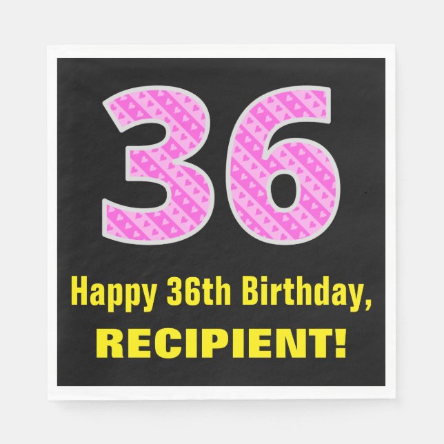 Serviette En Papier 36e anniversaire : Pink Stripes and Hearts "36" +  (Devant)
