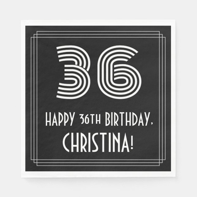 Serviette En Papier 36ème anniversaire : Art Déco Inspiré Look "36" +  (Devant)