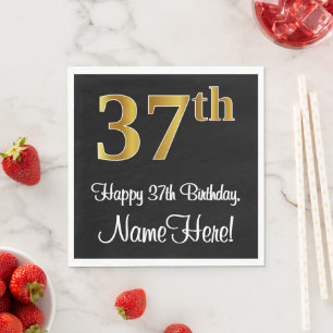 Serviette En Papier 37e anniversaire ~ Elégant Luxueux Faux Gold Look 