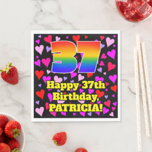 Serviette En Papier 37e anniversaire : Loving Hearts Motif, Arc-en-cie