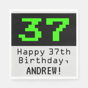 Serviette En Papier 37e anniversaire - Nerdy / Geeky Style "37" & Nom
