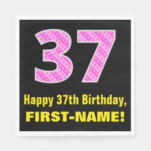 Serviette En Papier 37ème anniversaire : Pink Stripes and Hearts "37"