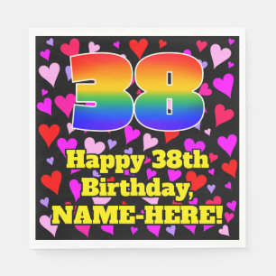 Serviette En Papier 38e anniversaire : Amour Hearts Motif, Arc-en-ciel