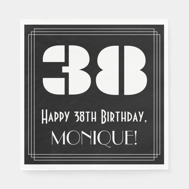 Serviette En Papier 38ème anniversaire : Art Déco Inspiré Look "38" +  (Devant)