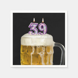 Serviette En Papier 39e Anniversaire Bière en noir