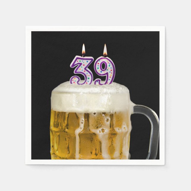 Serviette En Papier 39e Anniversaire Bière en noir (Devant)