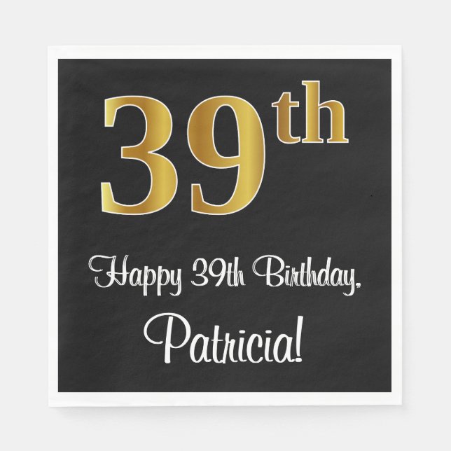 Serviette En Papier 39e anniversaire ~ Elégant Luxueux Faux Gold Look  (Devant)