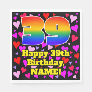 Serviette En Papier 39e anniversaire : Loving Hearts Motif, Arc-en-cie