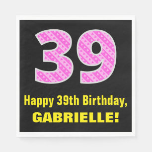 Serviette En Papier 39e anniversaire : Pink Stripes and Hearts "39" +