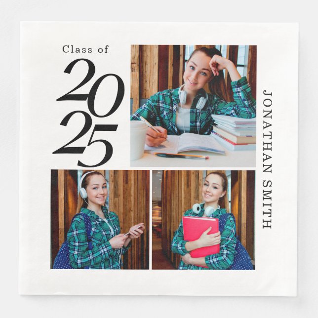 Serviette En Papier 3 Collage Photo 2025 Parti de graduation personnal (Devant)