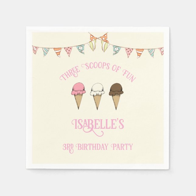 Serviette En Papier 3 Cuillérées de Fun Anniversaire 3 ans Glace  (Devant)