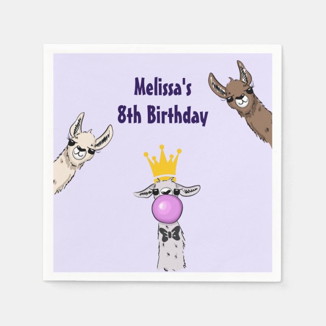 Serviette En Papier 3 Cute Llama Face Caricature Anniversaire (Devant)