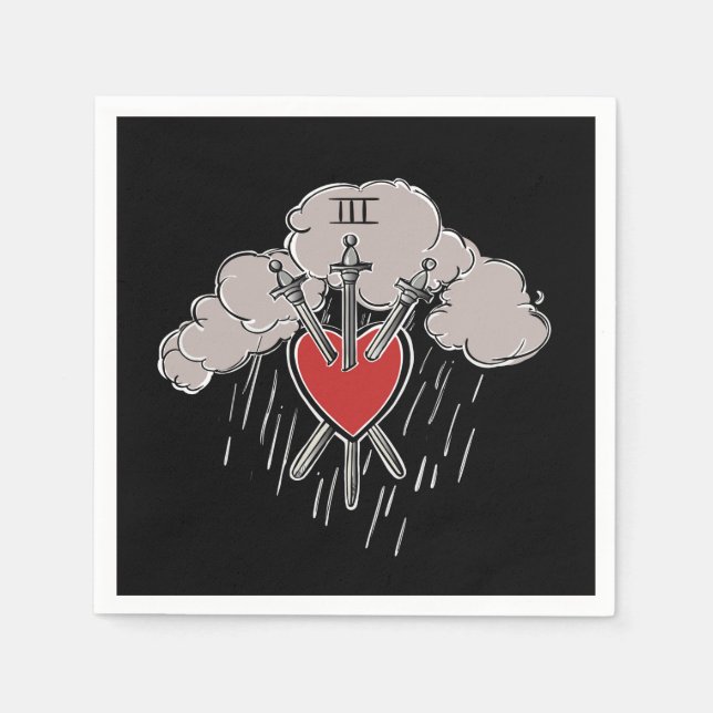 Serviette En Papier 3 de Épées Amour Cœur Tarot Illustration Trois (Devant)